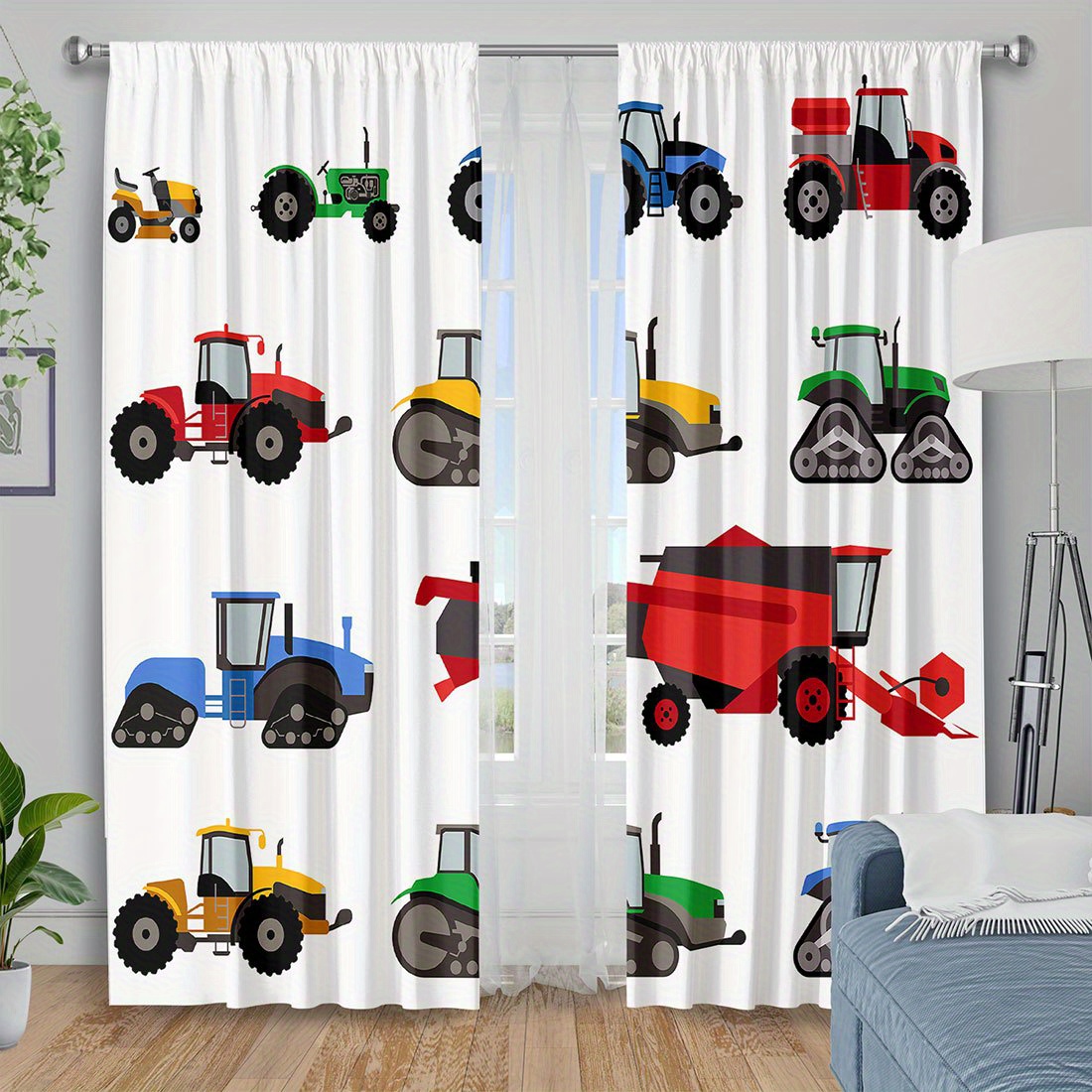 Agriculture Farming Cartoon - Cartoon Tractor Curtain Colorful Farm Machinery